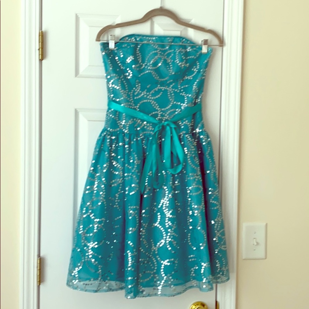 Delaru Teal Semi-Formal Strapless Dress size 5/6